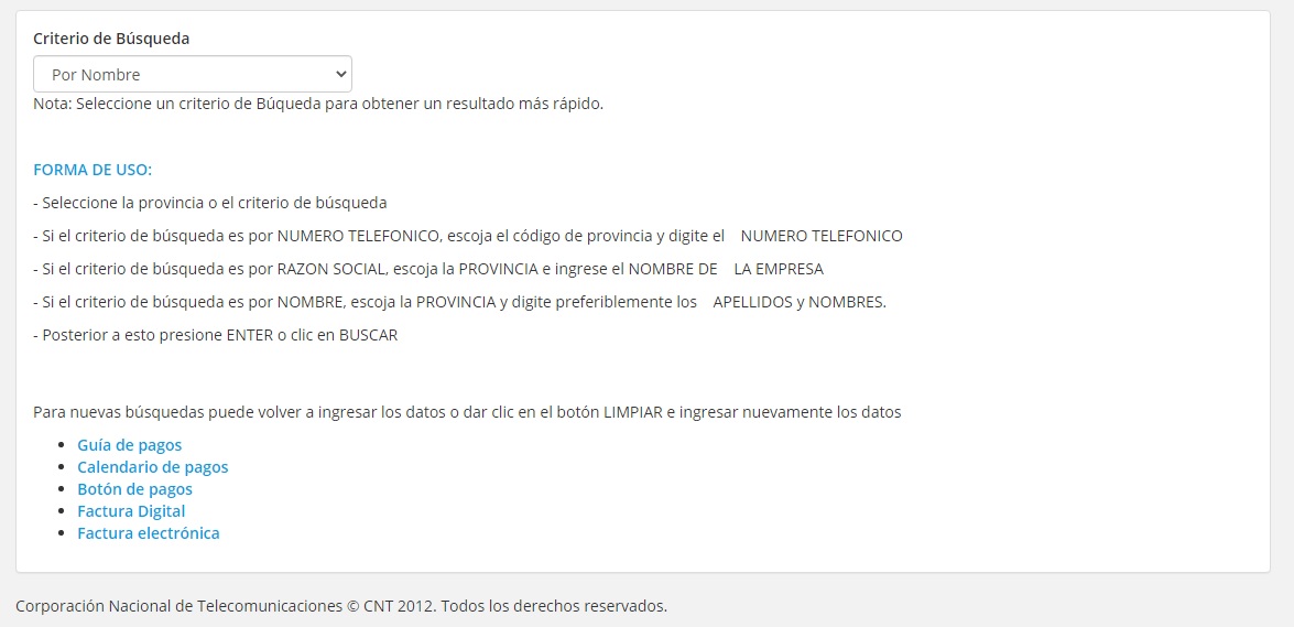consultar la guía telefónica CNT Ecuador actualizada