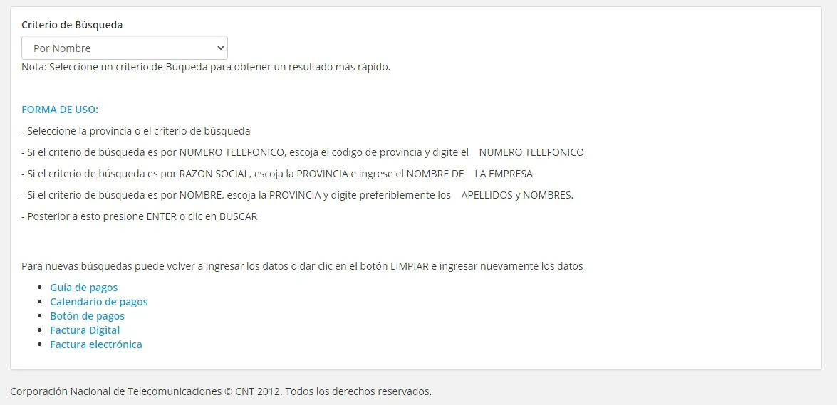 consultar la guía telefónica CNT Ecuador actualizada